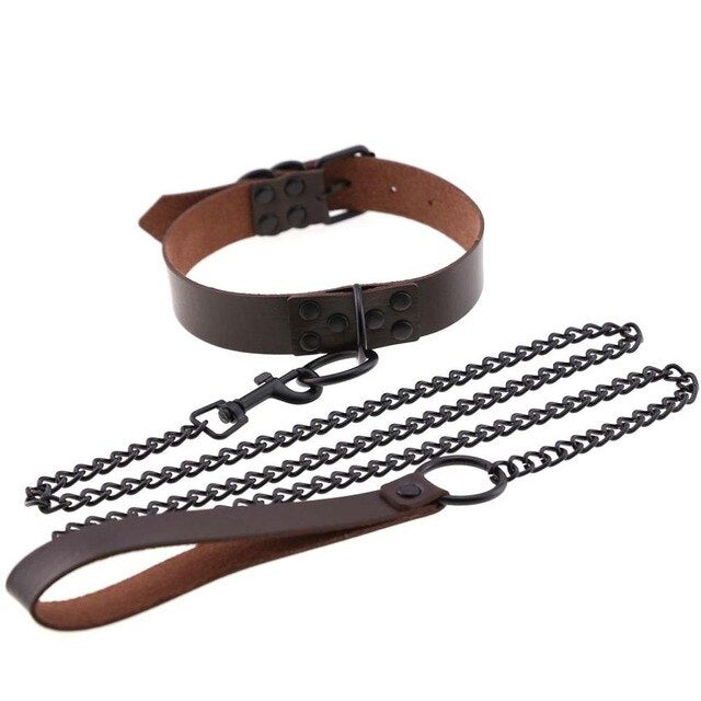 Chain Traction Collar Choker Leather Gothic Punk Harajuku Necklace-Necklace-Innovato Design-Coffee-Innovato Design
