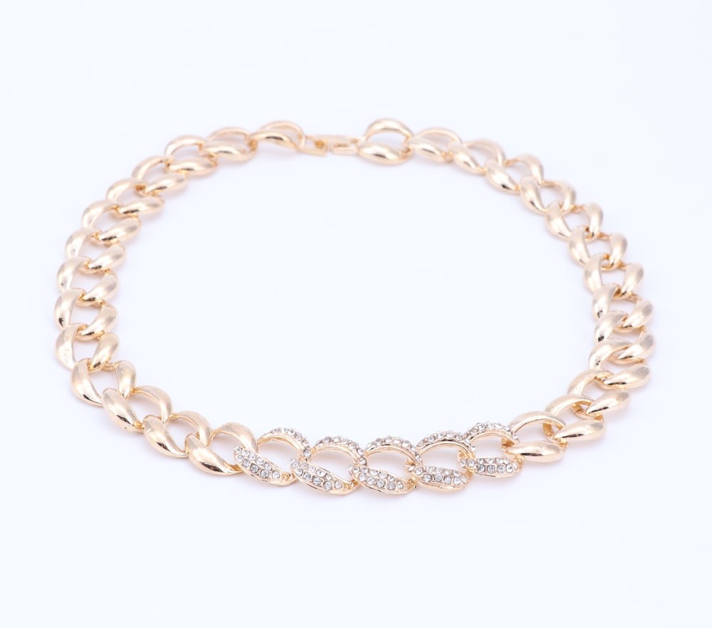 Rhinestone Link Chain Necklace, Bracelet, Earrings & Ring Wedding Statement Jewelry Set-Jewelry Sets-Innovato Design-Innovato Design