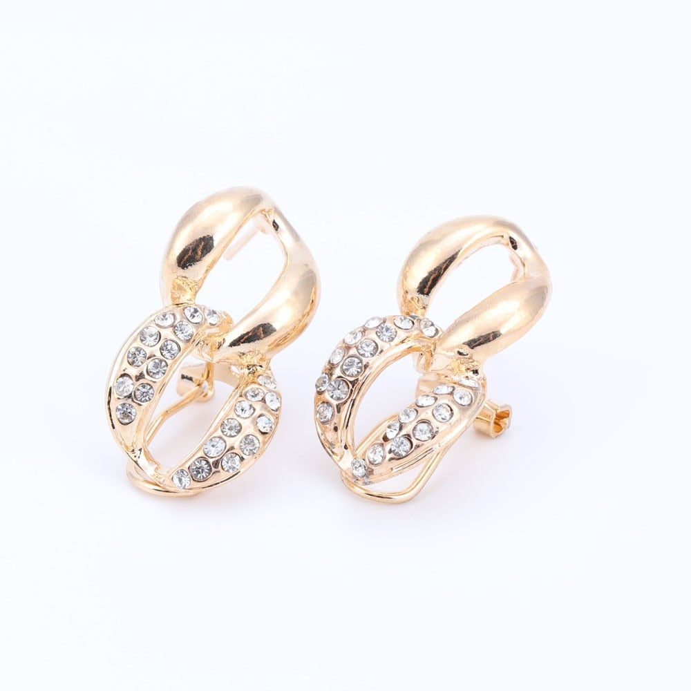 Rhinestone Link Chain Necklace, Bracelet, Earrings & Ring Wedding Statement Jewelry Set-Jewelry Sets-Innovato Design-Innovato Design