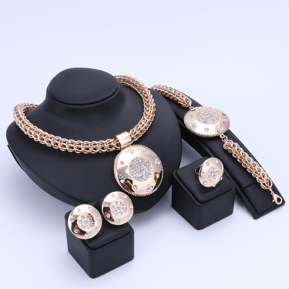 Gold-Plated Crystal Necklace, Bracelet, Earrings & Ring Wedding Jewelry Set-Jewelry Sets-Innovato Design-Innovato Design