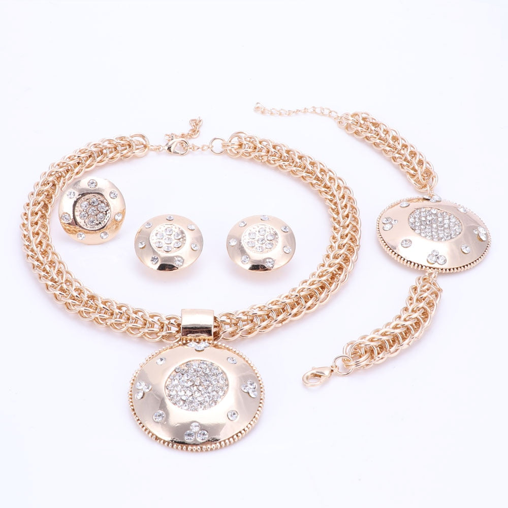 Gold-Plated Crystal Necklace, Bracelet, Earrings & Ring Wedding Jewelry Set-Jewelry Sets-Innovato Design-Innovato Design