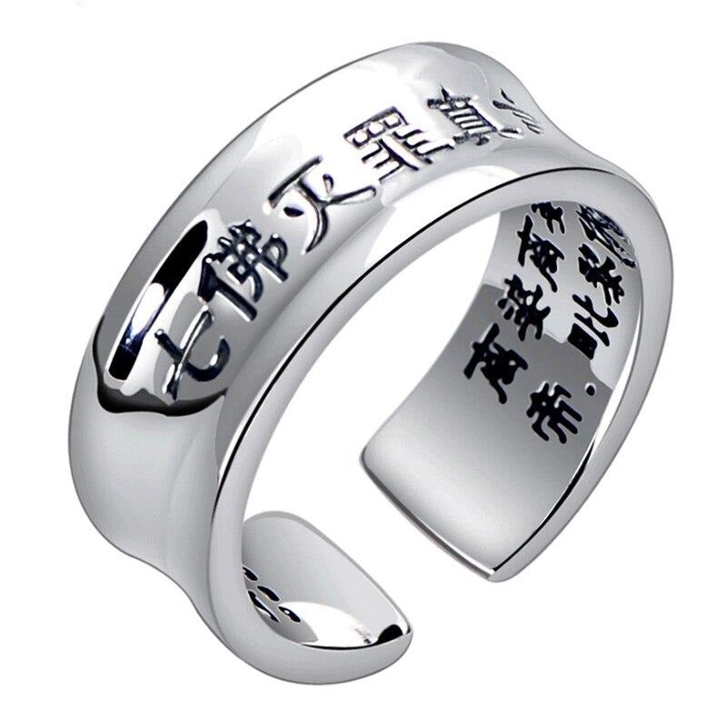 Buddhism Mantra Signet 999 Genuine Silver Adjustable Vintage Ring-Rings-Innovato Design-Medium (8 to 9)-Innovato Design