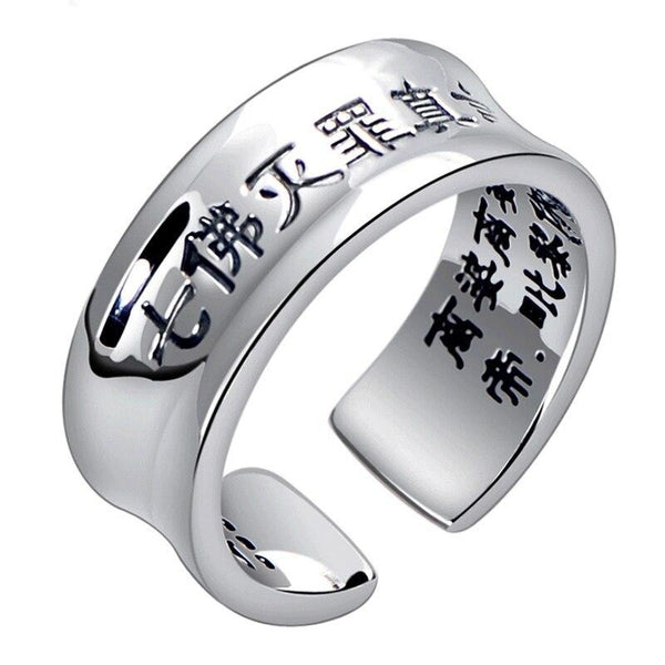 Buddhism Mantra Signet 999 Genuine Silver Adjustable Vintage Ring
