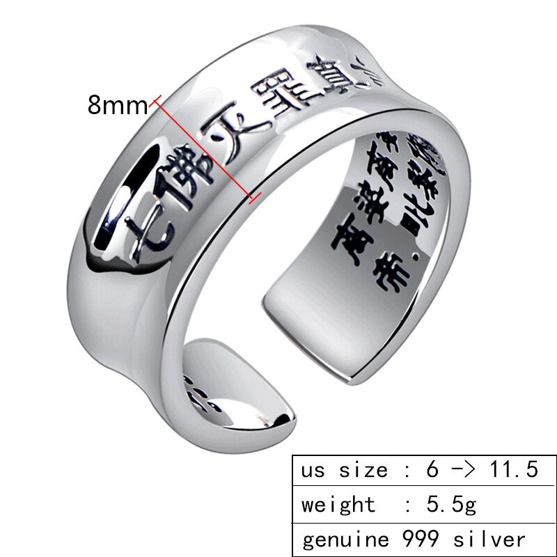 Buddhism Mantra Signet 999 Genuine Silver Adjustable Vintage Ring-Rings-Innovato Design-Medium (8 to 9)-Innovato Design