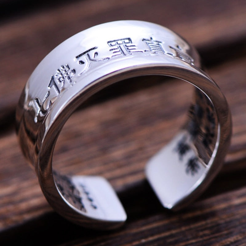 Buddhism Mantra Signet 999 Genuine Silver Adjustable Vintage Ring-Rings-Innovato Design-Medium (8 to 9)-Innovato Design