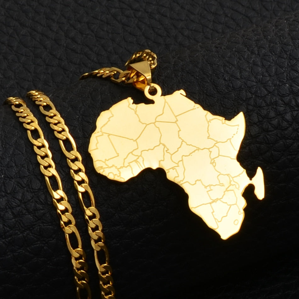 Gold/Silver-Plated Africa Map Hip-Hop Style Pendant Necklace-Necklaces-Innovato Design-Silver-15.75in-Innovato Design