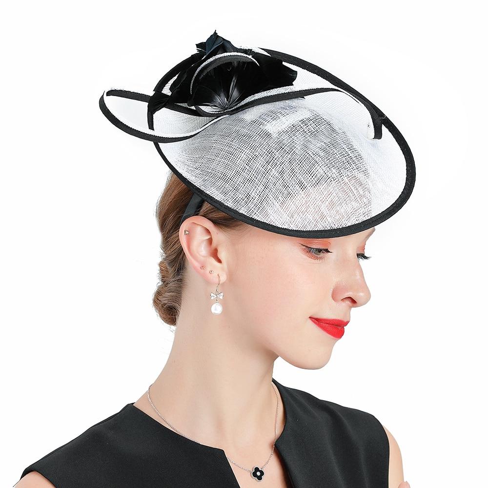 White Linen Fascinator Hat with Feathers-Hats-Innovato Design-Innovato Design