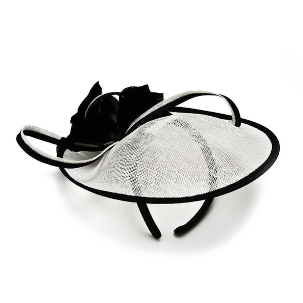 White Linen Fascinator Hat with Feathers