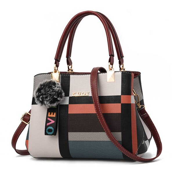 Fashion Casual Plaid Leather Tote Bag, Shoulder Bag, Crossbody Bag and Handbag-Handbags-Innovato Design-Red-Innovato Design