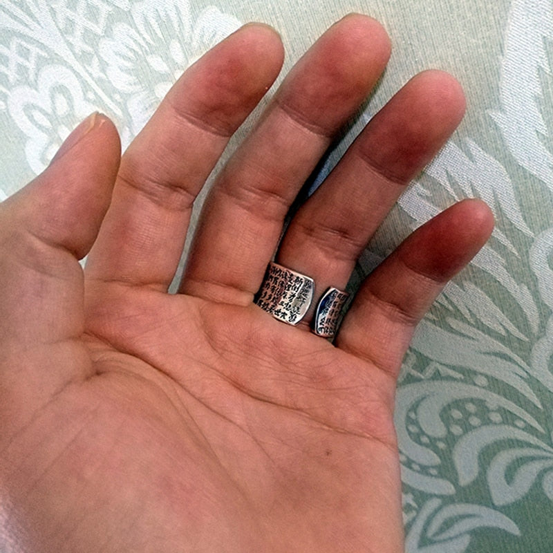 Buddhist Heart Sutra Signet 999 Genuine Silver Adjustable Vintage Ring-Gothic Rings-Innovato Design-Innovato Design