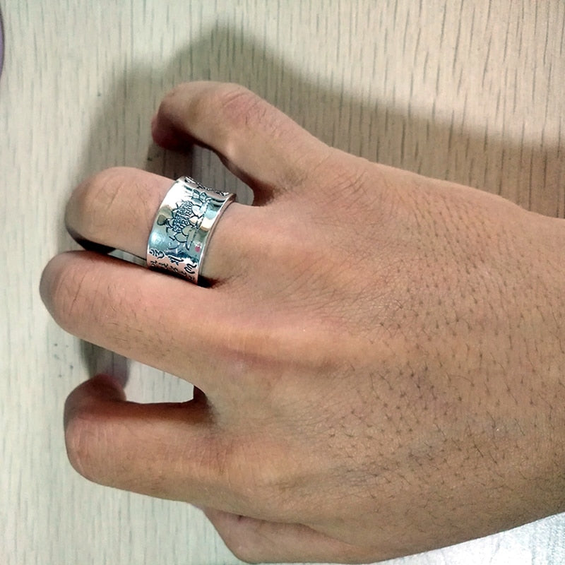 Buddhist Heart Sutra Signet 999 Genuine Silver Adjustable Vintage Ring-Gothic Rings-Innovato Design-Innovato Design