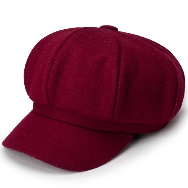 Solid Color Newsboy Octagonal Hat-Hats-Innovato Design-Wine Red-Innovato Design