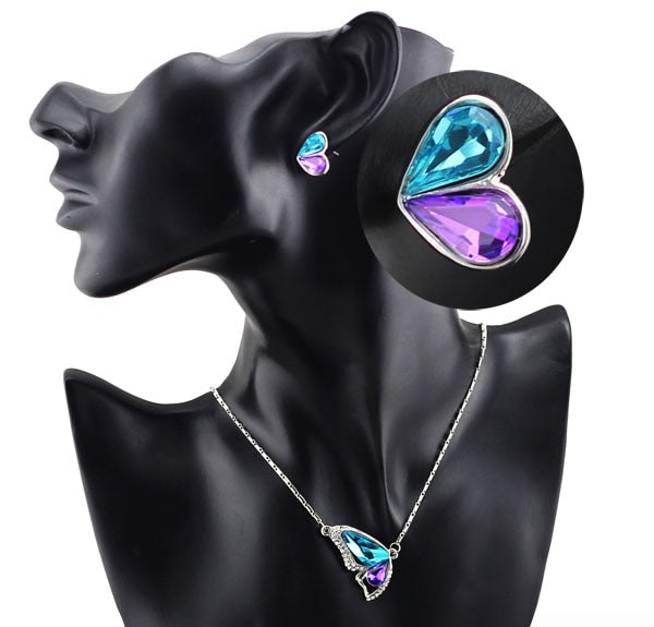 Austrian Crystal Butterfly Necklace, Bracelet & Earrings Fashion Jewelry Set-Jewelry Sets-Innovato Design-Purple-Innovato Design