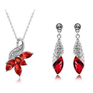 Marquise Cut Crystal Necklace & Earrings Fashion Jewelry Set-Jewelry Sets-Innovato Design-Red-Innovato Design