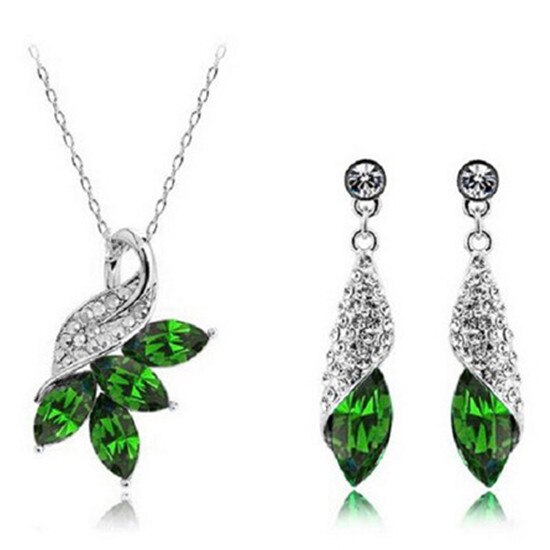 Marquise Cut Crystal Necklace & Earrings Fashion Jewelry Set-Jewelry Sets-Innovato Design-Olive Green-Innovato Design