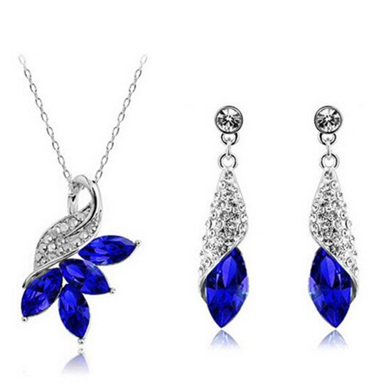 Marquise Cut Crystal Necklace & Earrings Fashion Jewelry Set-Jewelry Sets-Innovato Design-Sapphire-Innovato Design