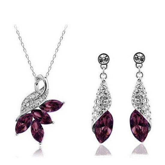 Marquise Cut Crystal Necklace & Earrings Fashion Jewelry Set-Jewelry Sets-Innovato Design-Purple-Innovato Design