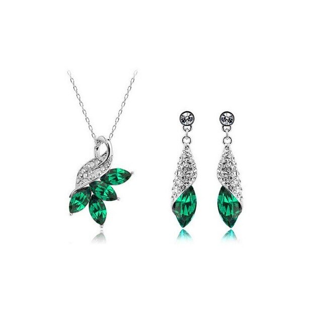 Marquise Cut Crystal Necklace & Earrings Fashion Jewelry Set-Jewelry Sets-Innovato Design-Green-Innovato Design