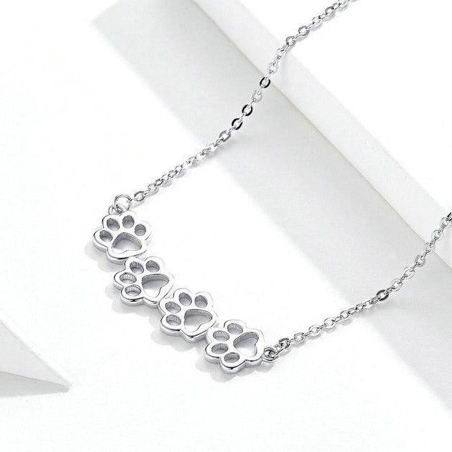 Puppy Pawprint 925 Sterling Silver Long Chain Link Fashion Pendant Necklace-Necklaces-Innovato Design-Innovato Design