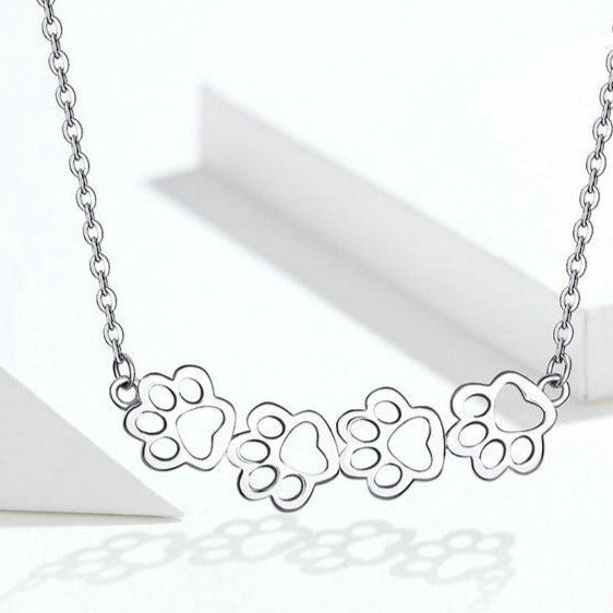 Puppy Pawprint 925 Sterling Silver Long Chain Link Fashion Pendant Necklace-Necklaces-Innovato Design-Innovato Design