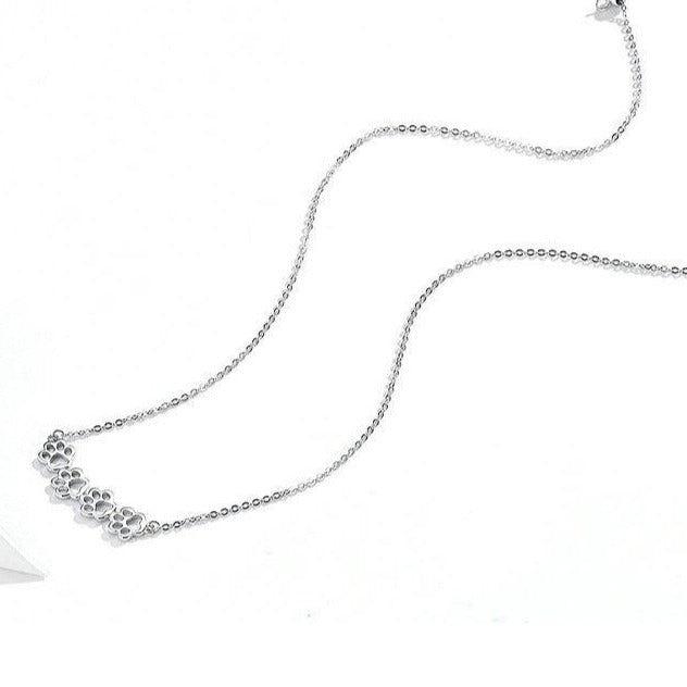 Puppy Pawprint 925 Sterling Silver Long Chain Link Fashion Pendant Necklace-Necklaces-Innovato Design-Innovato Design