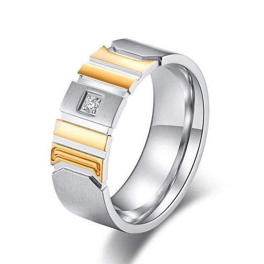 Grooved Matte Finish with Cubic Zirconia Titanium Wedding Ring-Rings-Innovato Design-6-Gold-Innovato Design