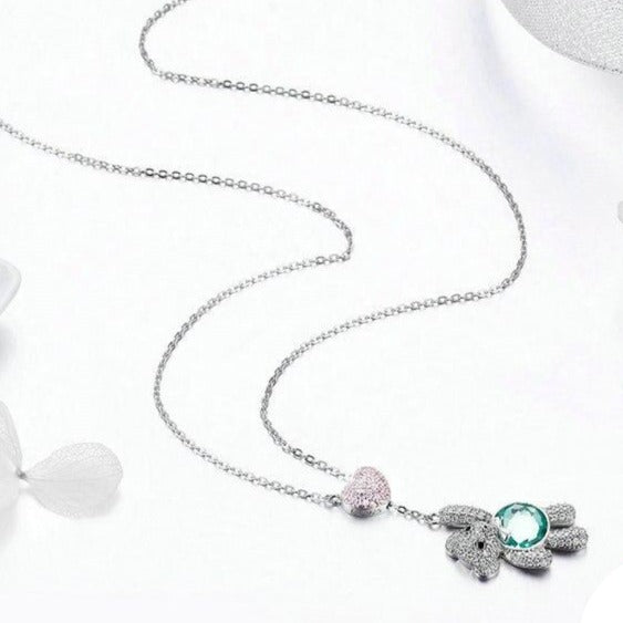 Dazzling Bear and Heart 925 Sterling Silver Fashion Pendant Necklace-Necklaces-Innovato Design-Innovato Design
