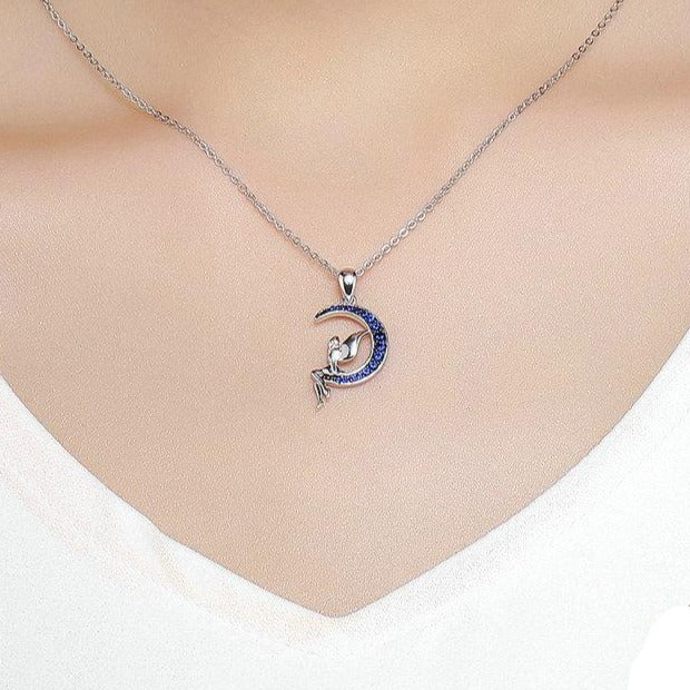 Fairy in Blue Moon Cubic Zirconia 925 Sterling Silver Fashion Pendant Necklace-Necklaces-Innovato Design-Innovato Design