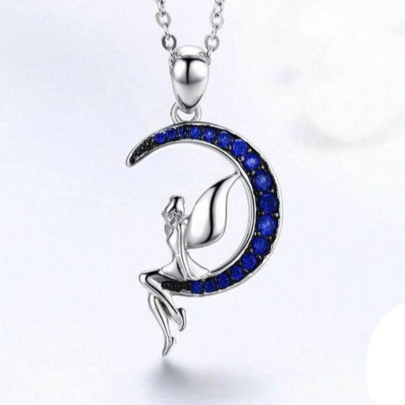 Fairy in Blue Moon Cubic Zirconia 925 Sterling Silver Fashion Pendant Necklace-Necklaces-Innovato Design-Innovato Design