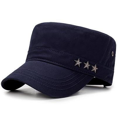 Casual Buckled Adjustable Snapback Cadet Patrol Military Hat with Three Stars Emblem-Hats-Innovato Design-Navy Blue-Innovato Design