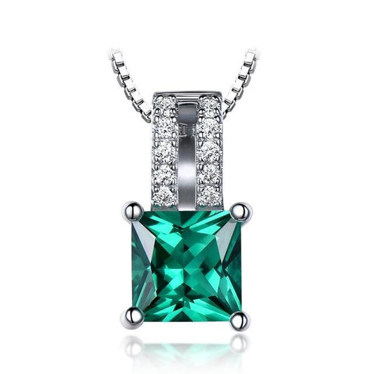 Princess Cut Emerald or Topaz Charm and Cubic Zirconia 925 Sterling Silver Wedding Pendant-Necklaces-Innovato Design-Emerald-Innovato Design