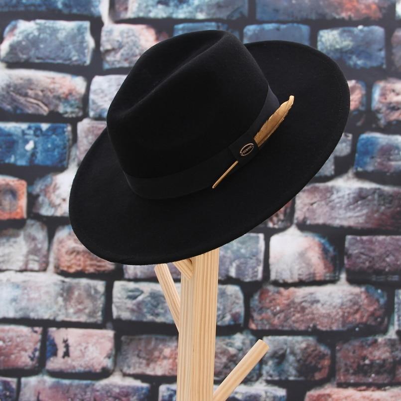 Wide Brim Wool Felt Fedora Hat with Gold Feather Band-Hats-Innovato Design-Camel-Innovato Design
