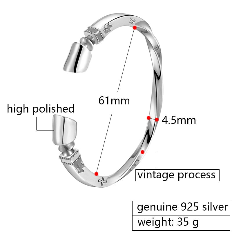 Viking 925 Sterling Silver Vintage Punk Rock Biker Twisted Open Bracelet-Bracelets-Innovato Design-Innovato Design
