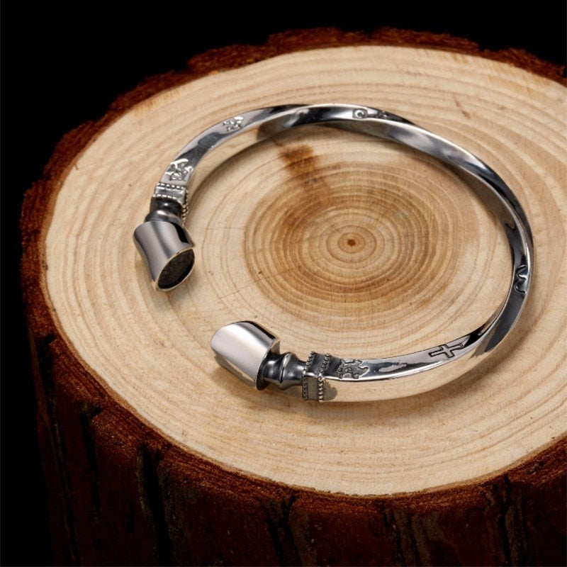 Viking 925 Sterling Silver Vintage Punk Rock Biker Twisted Open Bracelet-Bracelets-Innovato Design-Innovato Design
