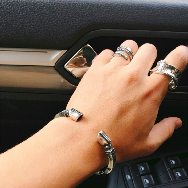 Viking 925 Sterling Silver Vintage Punk Rock Biker Twisted Open Bracelet-Bracelets-Innovato Design-Innovato Design