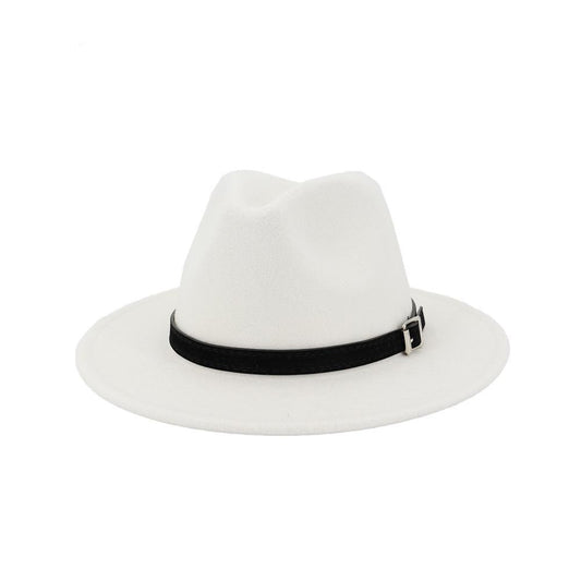 Wool Felt Fedora Panama Hat with Belt and Buckle-Hats-Innovato Design-White-L-Innovato Design