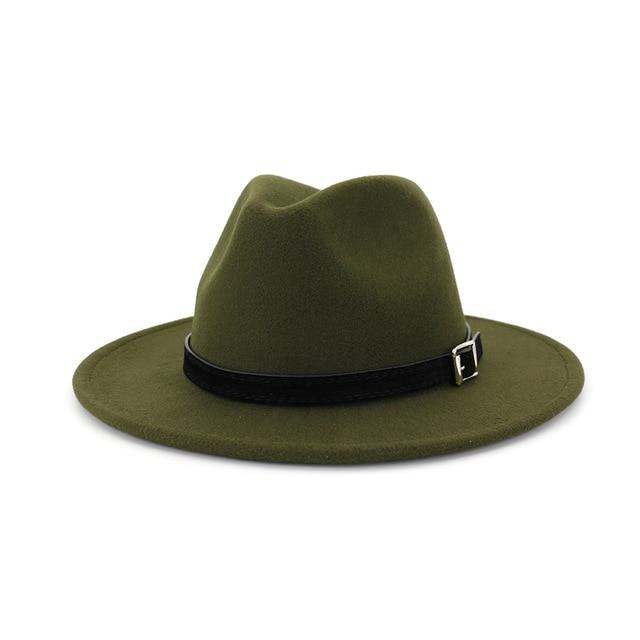 Wool Felt Fedora Panama Hat with Belt and Buckle-Hats-Innovato Design-Army Green-L-Innovato Design