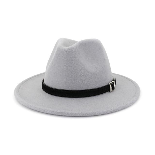 Wool Felt Fedora Panama Hat with Belt and Buckle-Hats-Innovato Design-Light Grey-L-Innovato Design