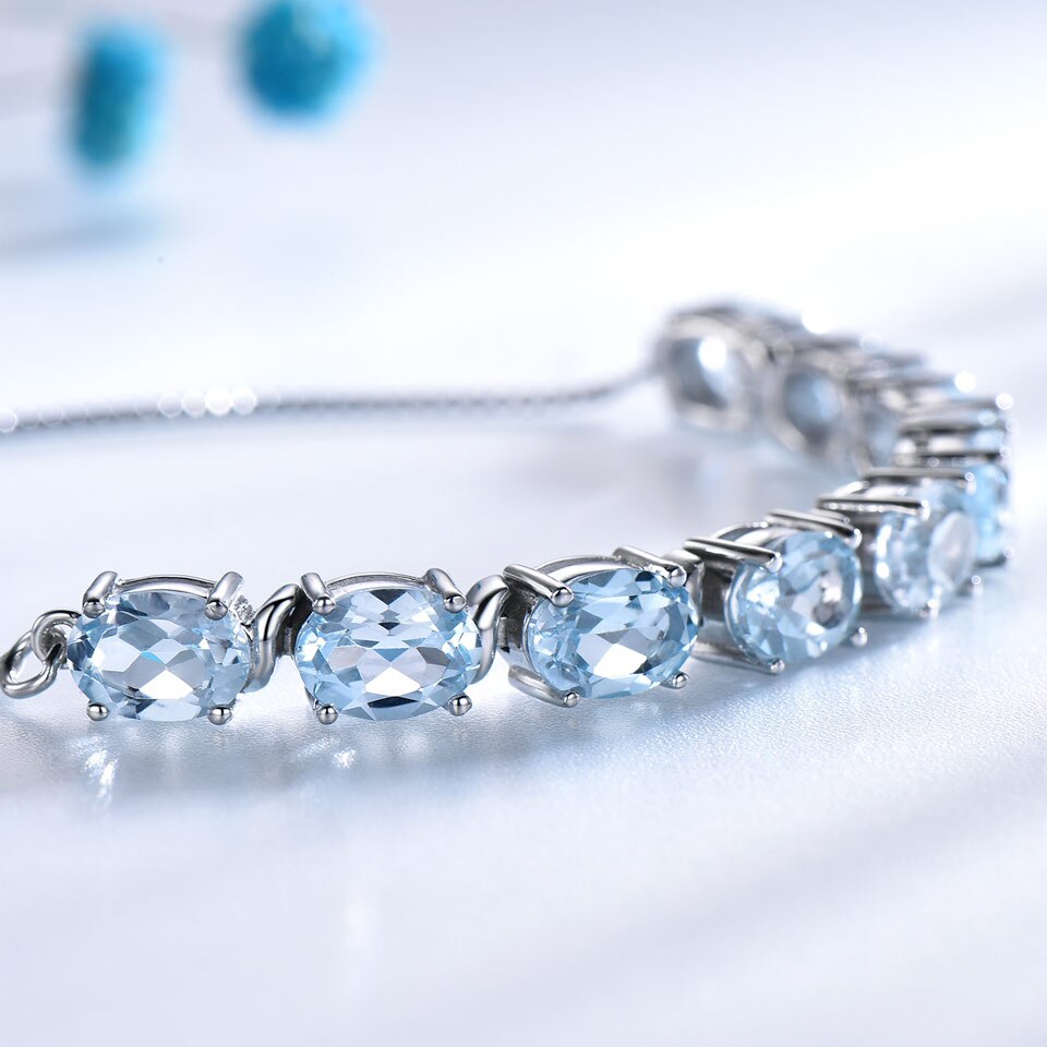 Natural Sky Blue Topaz 925 Sterling Silver Adjustable Chain Link Bracelet-Bracelets-Innovato Design-Innovato Design