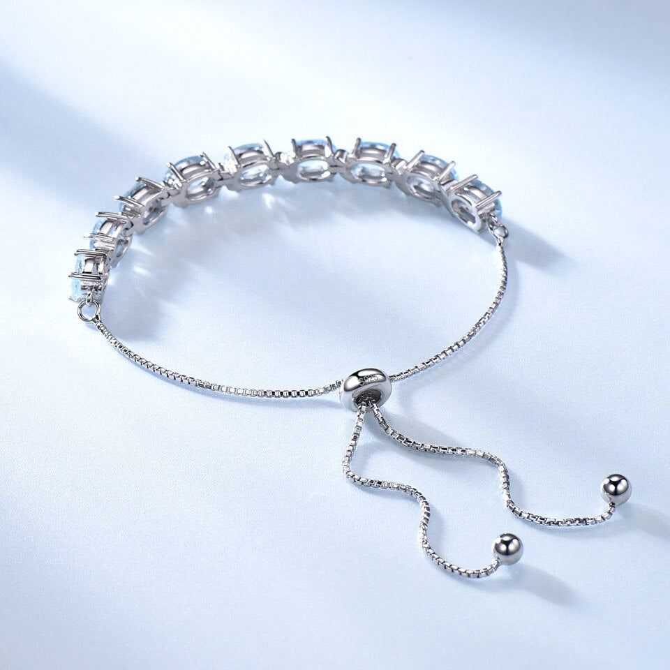 Natural Sky Blue Topaz 925 Sterling Silver Adjustable Chain Link Bracelet-Bracelets-Innovato Design-Innovato Design