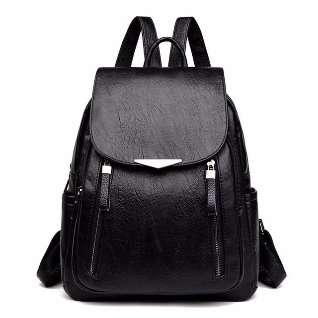 designer black leather small backpacks Vintage Leather Shoulder Bag, School Bag and Travel Backpack, Black
