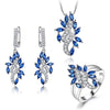 Blue Sapphire and Cubic Zirconia 925 Sterling Silver Pendant, Drop Earrings & Ring Jewelry Set-Jewelry Sets-Innovato Design-6-Innovato Design