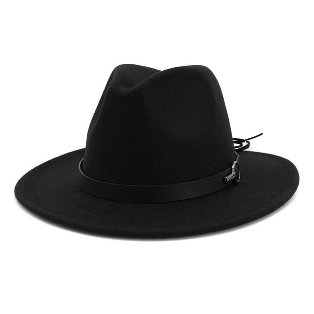 Wool Felt Fedora Panama Hat with Decorative Belt-Hats-Innovato Design-Black-L-Innovato Design
