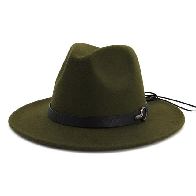 Wool Felt Fedora Panama Hat with Decorative Belt-Hats-Innovato Design-Army Green-L-Innovato Design