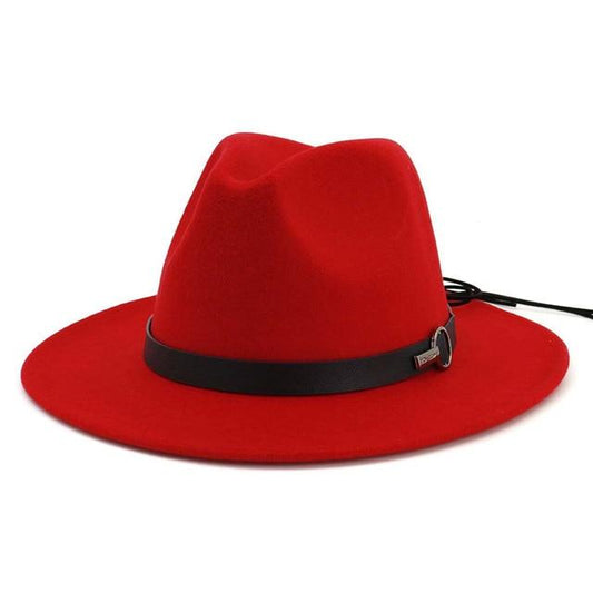 Wool Felt Fedora Panama Hat with Decorative Belt-Hats-Innovato Design-Red-L-Innovato Design
