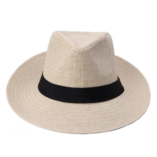 Large Brim Paper Straw Panama Hat with Black Ribbon-Hats-Innovato Design-Beige-Innovato Design