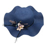 Floppy Foldable Straw Sun Hat with Floral Bowknot-Hats-Innovato Design-Navy-Innovato Design