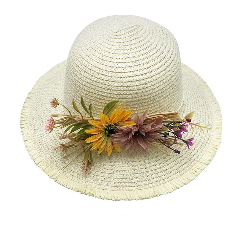 Floppy Foldable Straw Sun Hat with Floral Bowknot-Hats-Innovato Design-Clear White-Innovato Design