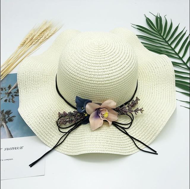 Floppy Foldable Straw Sun Hat with Floral Bowknot-Hats-Innovato Design-Natural-Innovato Design