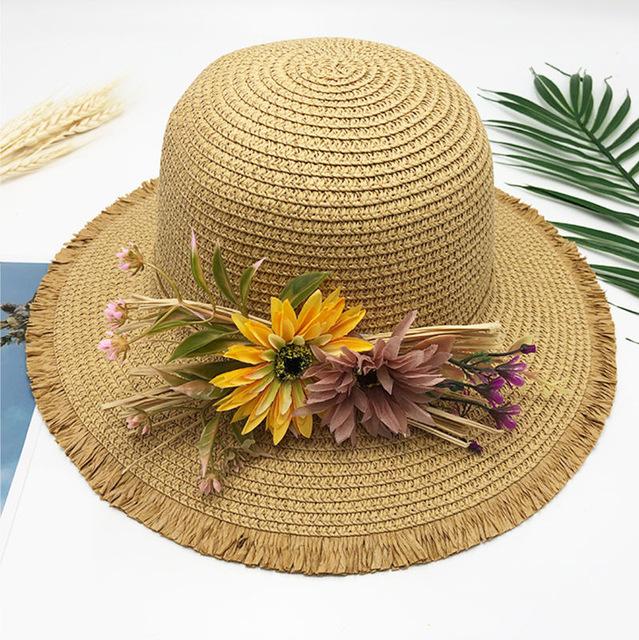 Floppy Foldable Straw Sun Hat with Floral Bowknot-Hats-Innovato Design-Natural-Innovato Design